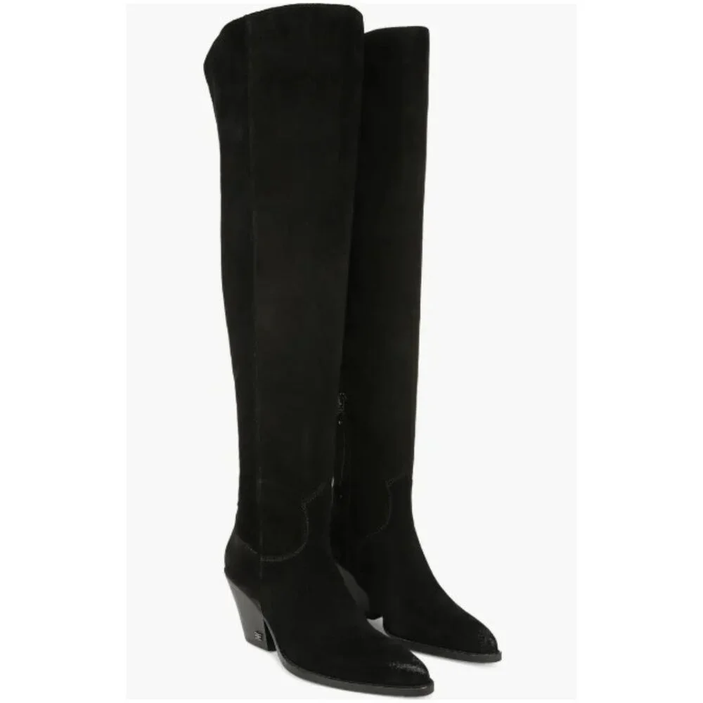 Sam Edelman Julee Pointe Toe Black Suede Leather Over The Knee Boots SZ 8 NEW